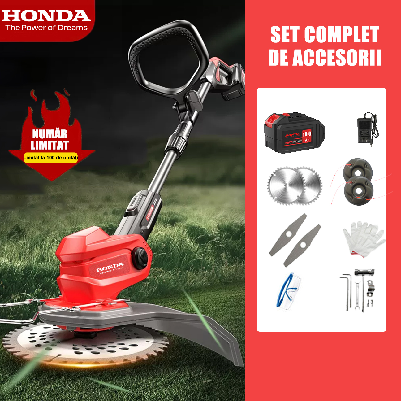 Cortacésped Honda de iones de litio (limpio) + Accesorios + Batería *1 (8 horas de duración de la batería)