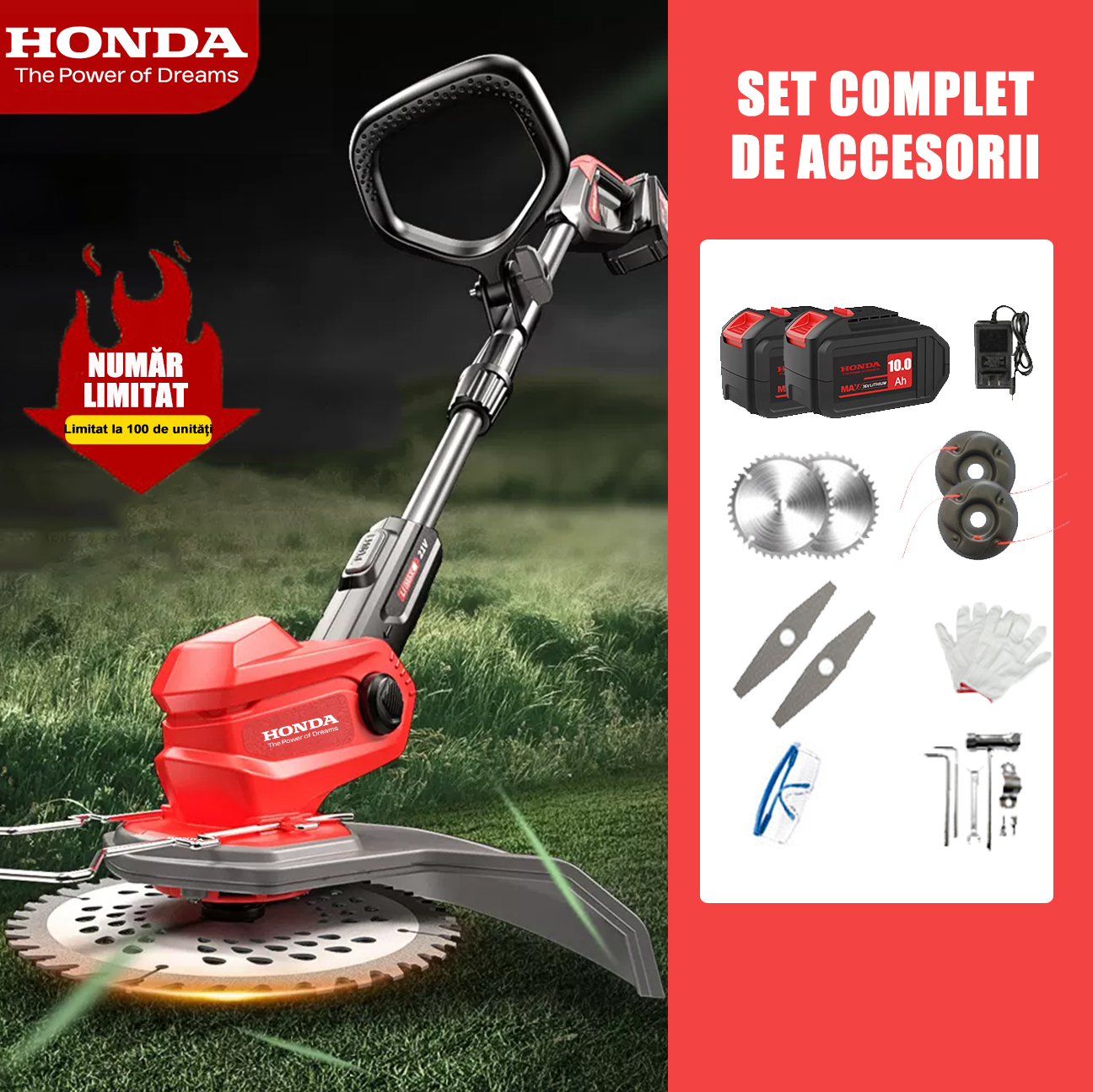 Cortacésped Honda de iones de litio (limpio) + Accesorios + Batería *1 (8 horas de duración de la batería)