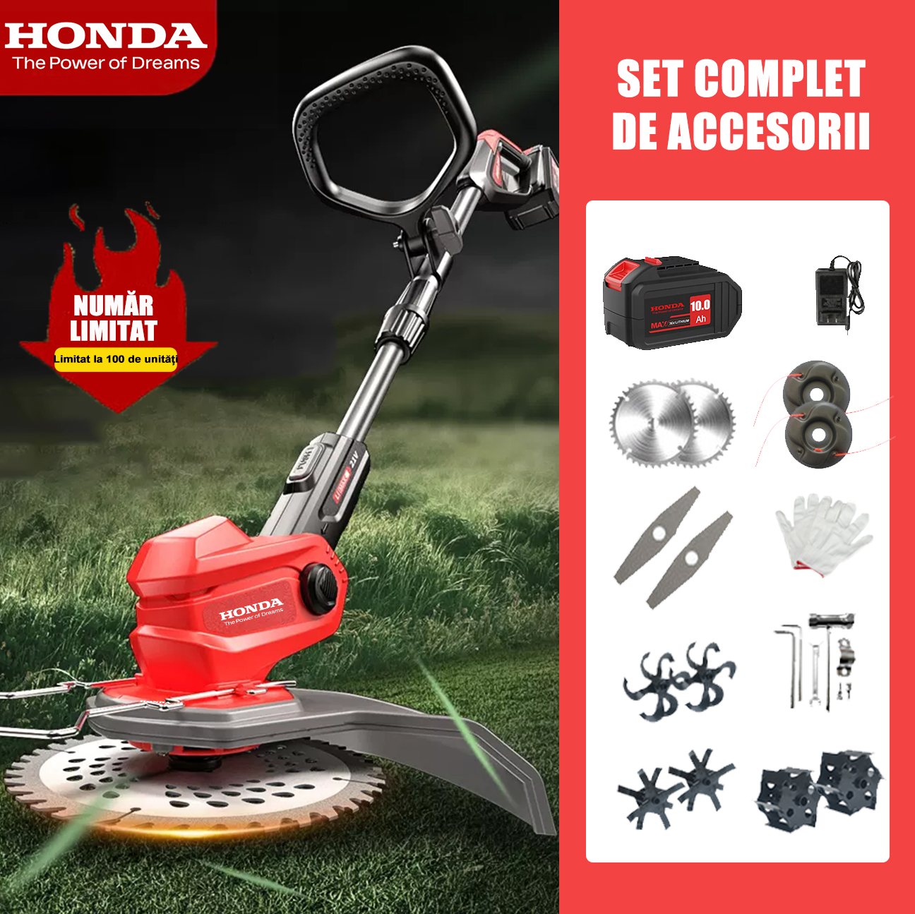 Cortacésped Honda de iones de litio (limpieza + excavación + nivelación + aflojamiento del suelo) + accesorios + batería *1 (12 horas de duración de la batería)