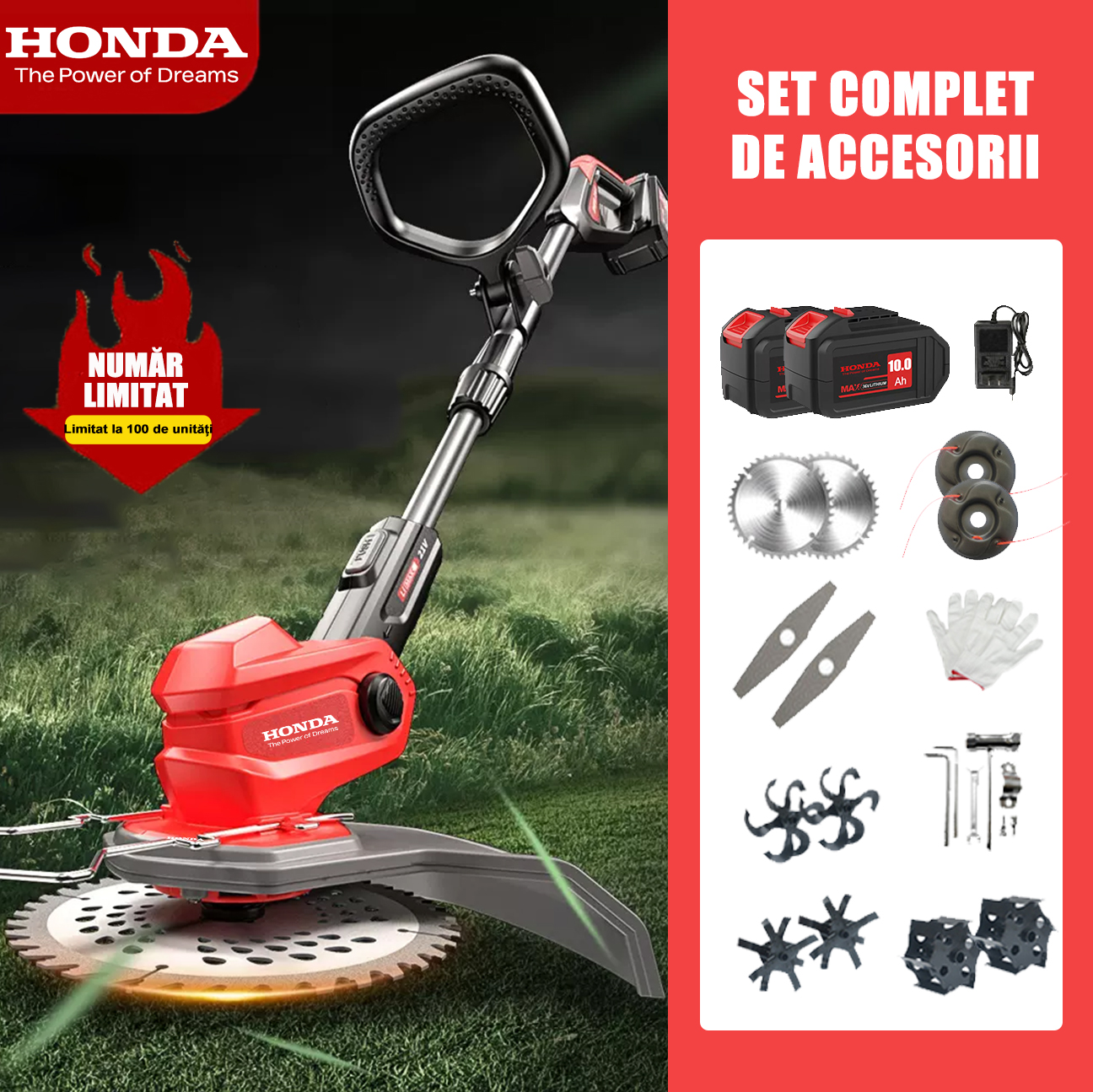 Cortacésped Honda de iones de litio (deshierbe + zanjas + nivelación + aflojamiento del suelo) + accesorios + batería *2 (duración de la batería 24 horas)